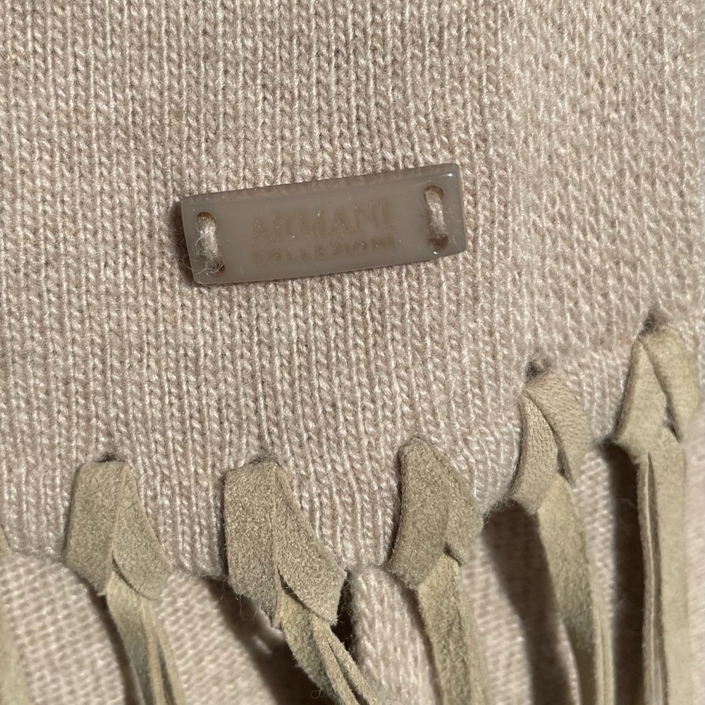 Armani Beige Knit Scarf with Fringe